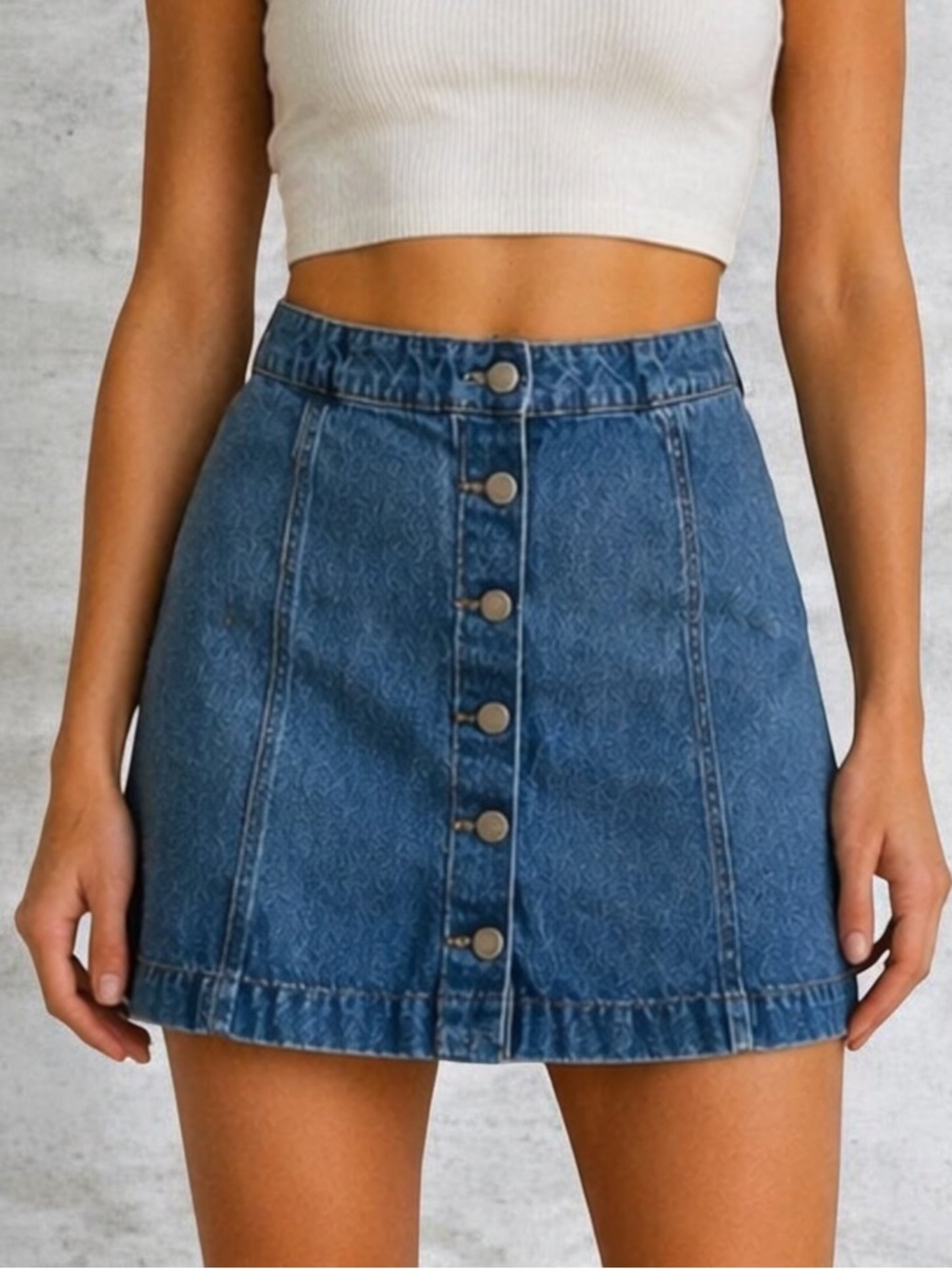 Divided High-Rise Button-Front Denim Mini Skirt - Blue